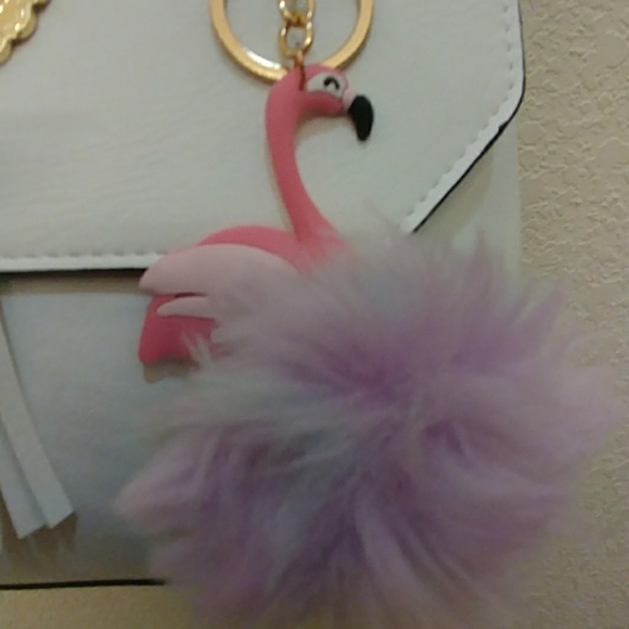 Tropical Pink Flamingo PomPom Keychain - Picture 3 of 6